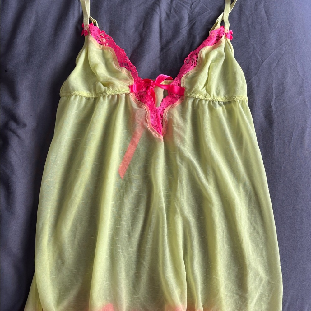Lasenza Yellow Chemise with Pink Lace slip dress